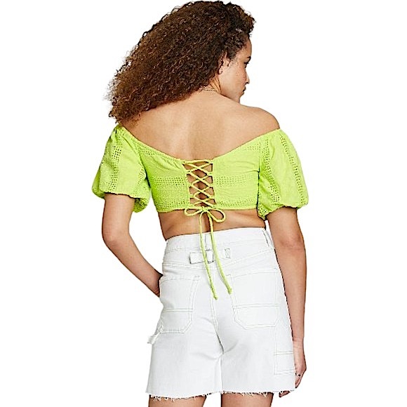 Wild Fable size Xl lime green Puff Short Sleeve Sweetheart Neck Tiny Top NWT - Picture 4 of 12